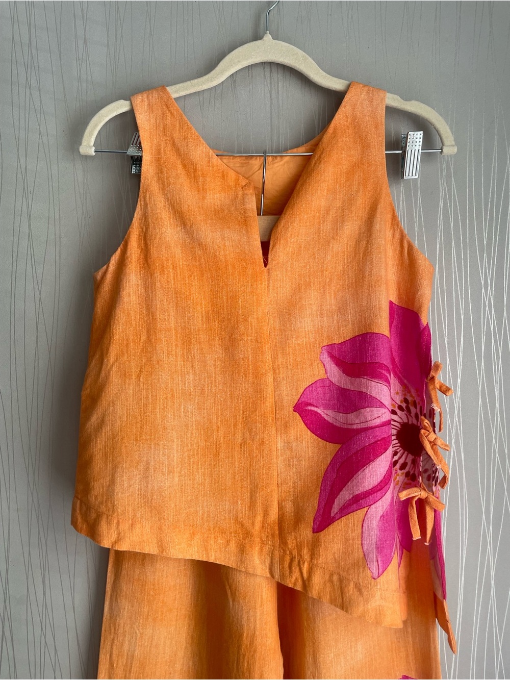 ZARA Linen Blend Floral Matching Set Girls Size 11-12 / 13-14 Orange Pink - Picture 3 of 13